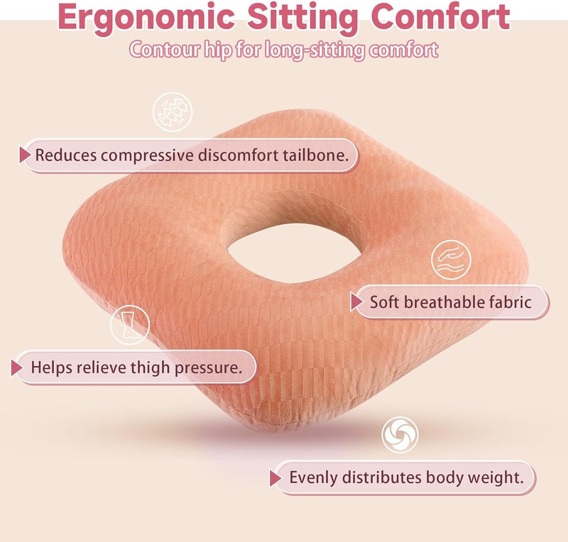 Beatvive Anti-Slip Wheelchair Cushions, Bed Sore Cushions for Butt, Ergonomic Innovations Orthopedic Donut Pillow, Medical Seat Cushion for Sciatica, Back, Coccyx, Pressure Sore (Orange) - Image 2